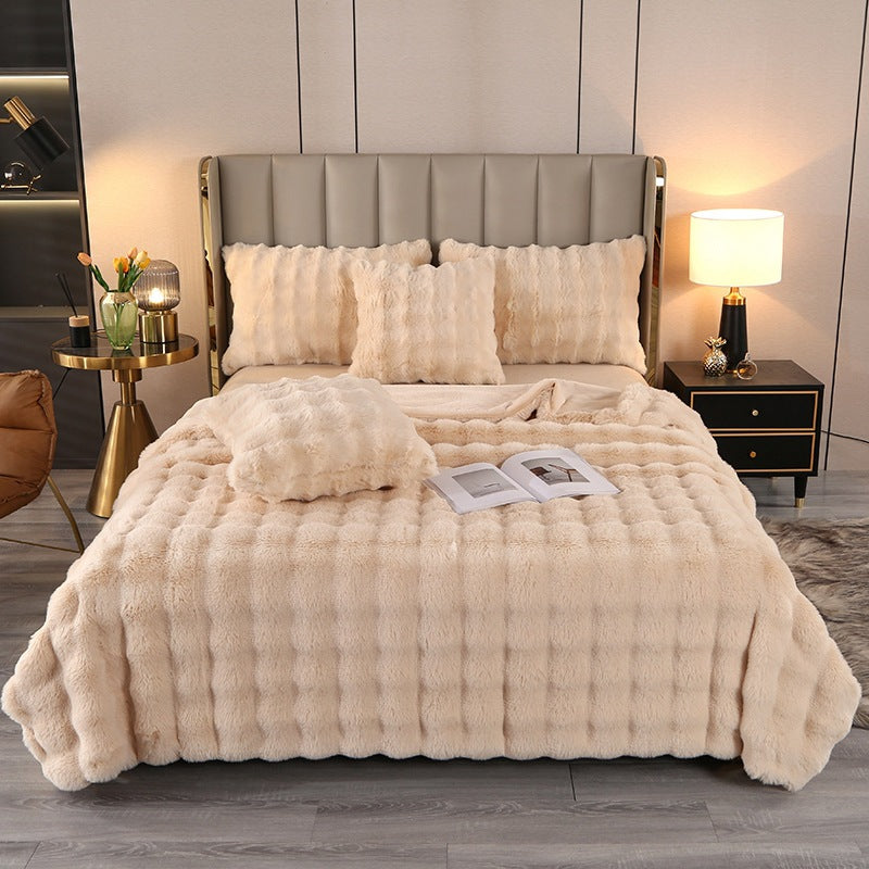 Soft and cozy Rabbit Plush Blanket in a solid color design, made from high-quality polyester fiber. Available in multiple sizes and colors, perfect for winter warmth and Nordic-style home décor.