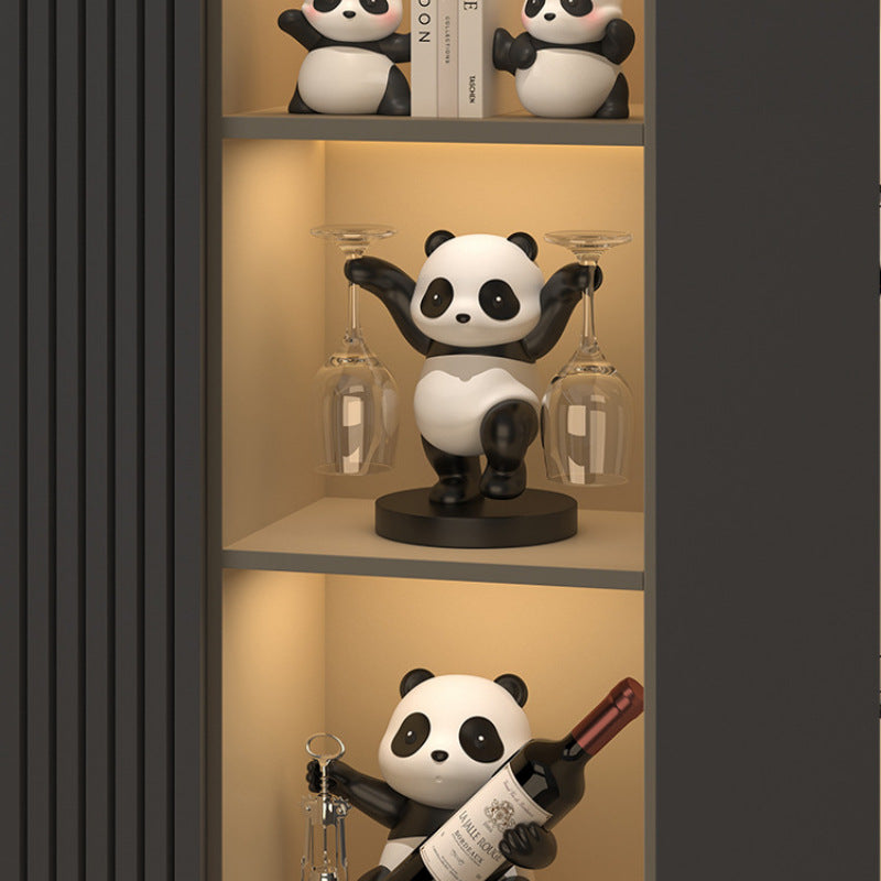"Panda Wine Decoration β A handmade synthetic resin wine rack featuring whimsical panda designs, including bamboo panda, fortune panda, and treasure hunting panda. A fun and functional addition to your home decor, perfect for wine lovers and unique gift-giving occasions."