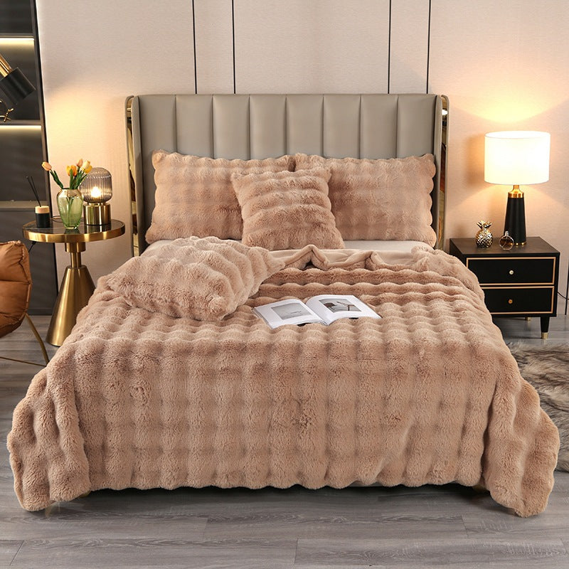 Soft and cozy Rabbit Plush Blanket in a solid color design, made from high-quality polyester fiber. Available in multiple sizes and colors, perfect for winter warmth and Nordic-style home décor.