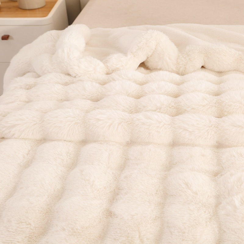 Soft and cozy Rabbit Plush Blanket in a solid color design, made from high-quality polyester fiber. Available in multiple sizes and colors, perfect for winter warmth and Nordic-style home décor.