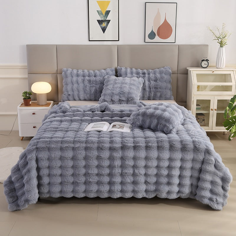 Soft and cozy Rabbit Plush Blanket in a solid color design, made from high-quality polyester fiber. Available in multiple sizes and colors, perfect for winter warmth and Nordic-style home décor.