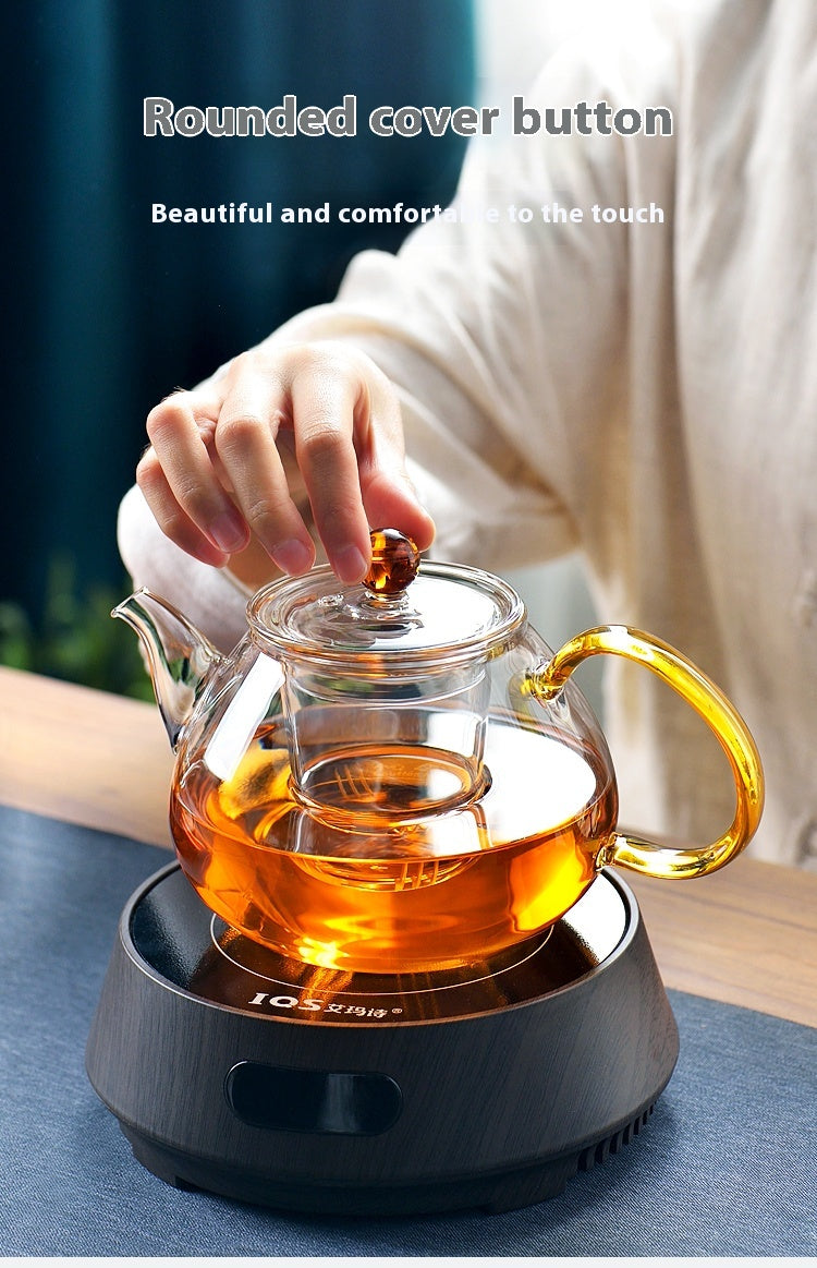 Teapot tea set for household use, featuring a 1000ML hand-painted heat-resistant glass teapot with an option to include 6 matching cups in a simple style design.