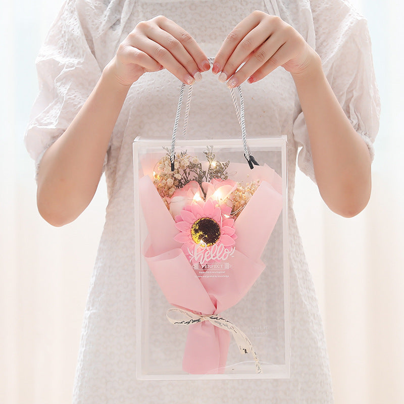 **Soap Rose Gift Box – A beautifully crafted gift featuring soap and dried flowers, soft LED lighting, and a greeting card in an elegant box. Perfect for any special occasion!**
