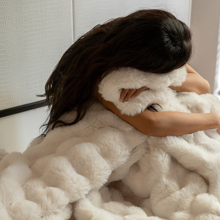 Soft and cozy Rabbit Plush Blanket in a solid color design, made from high-quality polyester fiber. Available in multiple sizes and colors, perfect for winter warmth and Nordic-style home décor.
