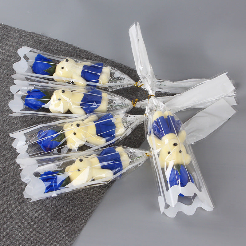 **Single Bear Rose Soap Flower – A charming bear holding a delicate soap rose flower, perfect for gifting on special occasions like birthdays or anniversaries.**