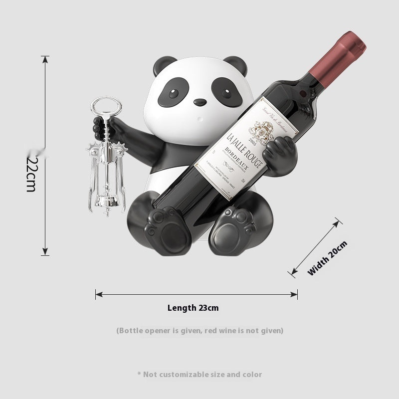 "Panda Wine Decoration β A handmade synthetic resin wine rack featuring whimsical panda designs, including bamboo panda, fortune panda, and treasure hunting panda. A fun and functional addition to your home decor, perfect for wine lovers and unique gift-giving occasions."