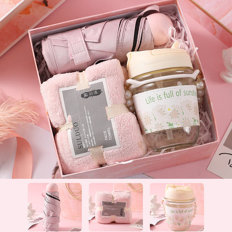 Elegant pink marble gift box set designed for business gifts, corporate events, and holidays, perfect for weddings, birthdays, and special occasions.