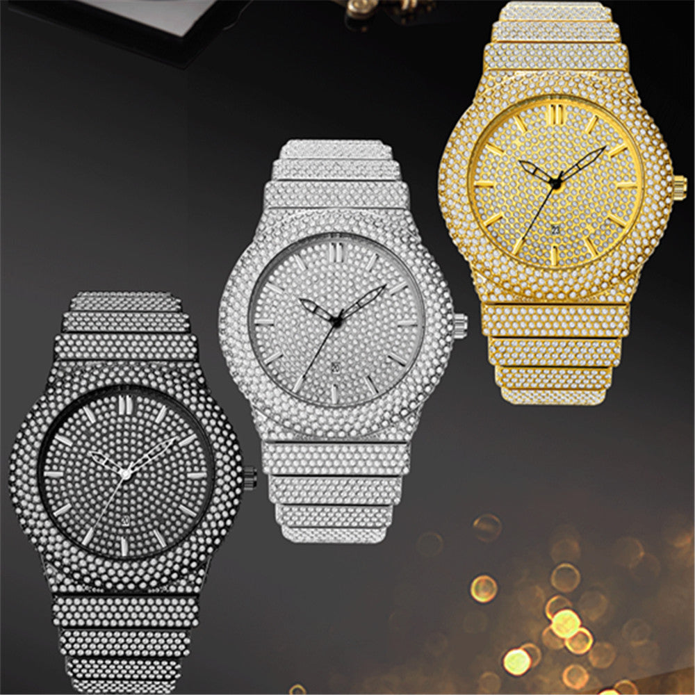 Exude elegance and sophistication with the Luxury Diamond-Embedded Men's Quartz Watch, a statement timepiece designed for the modern man who appreciates style and precision. Adorned with sparkling diamonds and featuring a color calendar, this watch is the perfect blend of luxury and functionality.