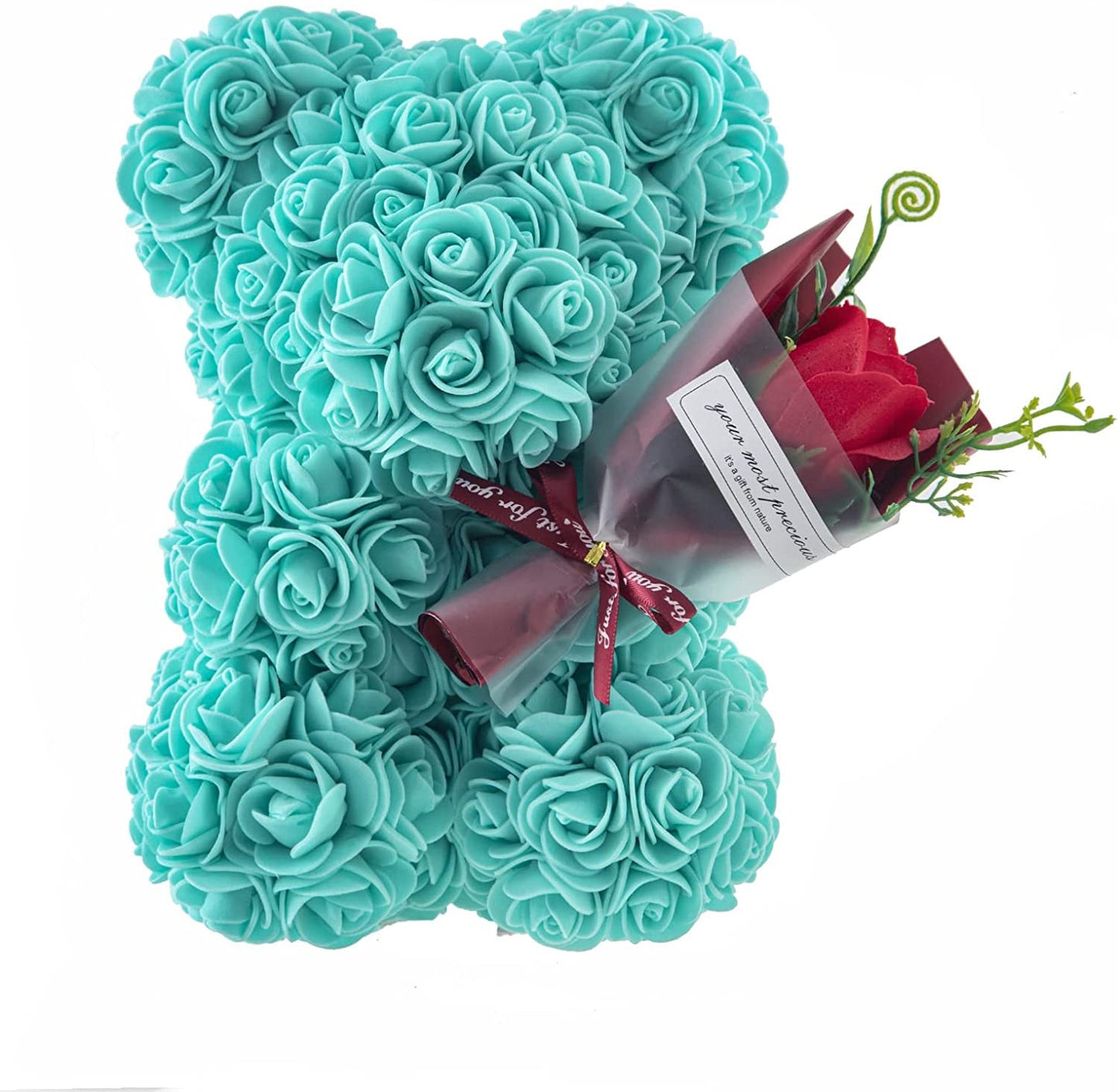 "Rose Flower Teddy Bear β A beautifully crafted teddy bear made from artificial roses, available in various elegant gift box colors. A perfect romantic gift for Valentine's Day, anniversaries, birthdays, weddings, and special occasions."