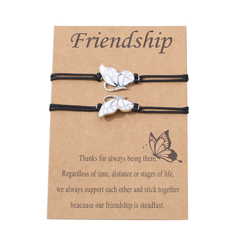 Celebrate the beauty of friendship with the Butterfly Friendship Wax Rope Braided Bracelet. This delicate bracelet symbolizes transformation, freedom, and the strong bond shared between friends, making it an ideal gift for expressing your love and appreciation.