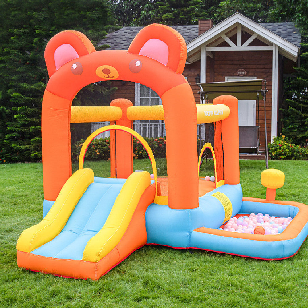 **Bear-Themed Bouncy Castle β Fun & Safe Playtime! π»π** A spacious inflatable bouncy castle (300x300x235cm) made from durable 420D+840D PVC fabric. Comes with a 350W blower, with options for 450W or 750W. Quick to set up, perfect for parties, backyards, and events. Includes 1 inflatable bed and 1 blower for endless fun! π