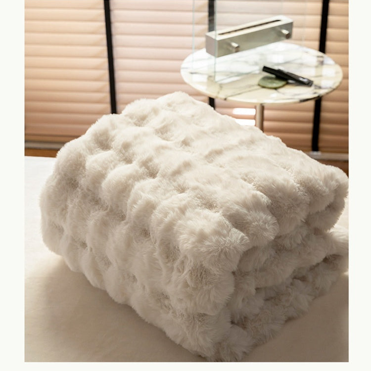 Soft and cozy Rabbit Plush Blanket in a solid color design, made from high-quality polyester fiber. Available in multiple sizes and colors, perfect for winter warmth and Nordic-style home décor.