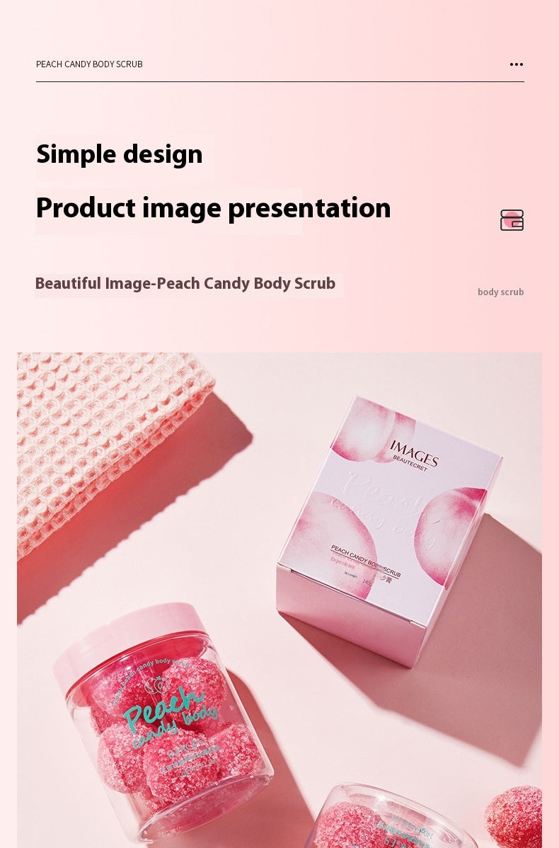 **Peach Candy Body Scrub** – A **silky, exfoliating scrub** that gently removes **dirt, oil, and dead skin** while hydrating and smoothing. With a **candy-frosted texture**, it dissolves effortlessly for a soft, radiant glow. 🍑✨ **140g per bottle.**