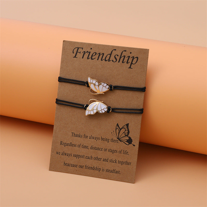 Celebrate the beauty of friendship with the Butterfly Friendship Wax Rope Braided Bracelet. This delicate bracelet symbolizes transformation, freedom, and the strong bond shared between friends, making it an ideal gift for expressing your love and appreciation.