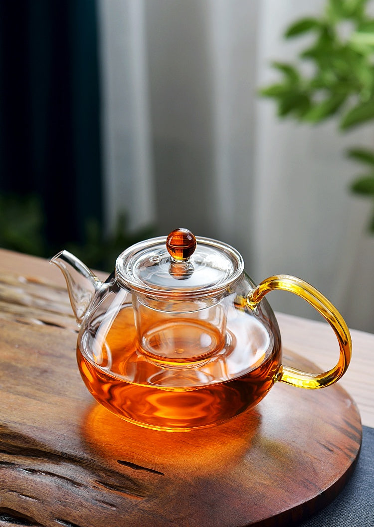 Teapot tea set for household use, featuring a 1000ML hand-painted heat-resistant glass teapot with an option to include 6 matching cups in a simple style design.