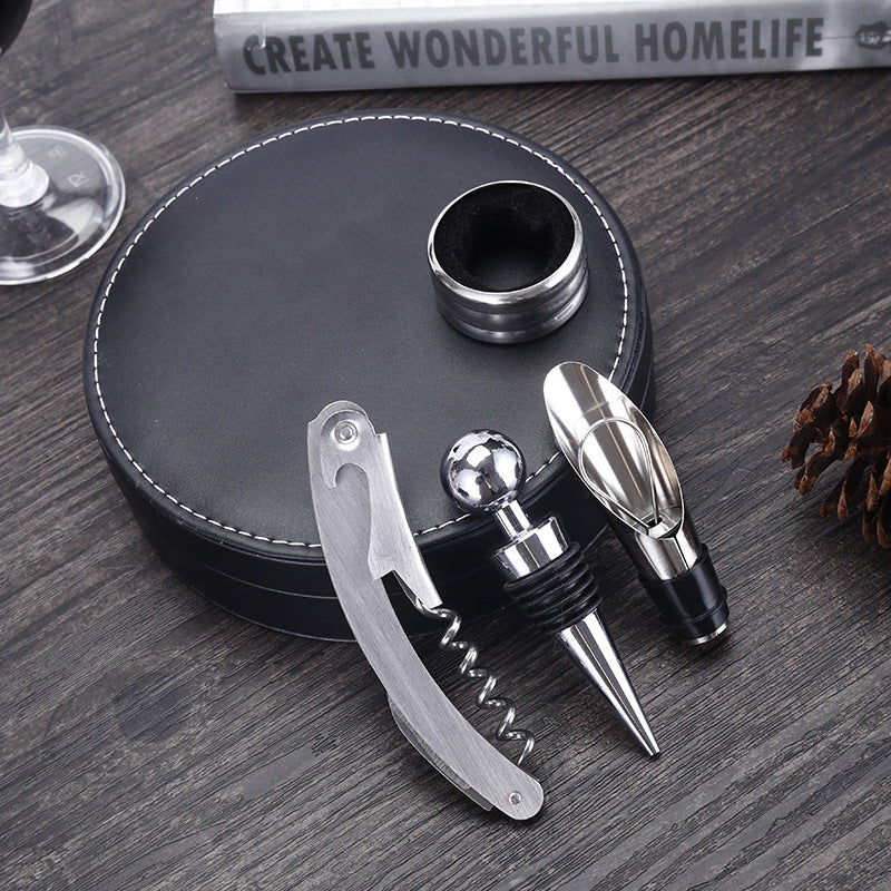 A sleek and elegant Tool Wine Set featuring a white stainless steel corkscrew, designed for wine enthusiasts. The set includes 4 essential tools, including a black corkscrew and two-meter wine accessories, ensuring a smooth and enjoyable wine experience.