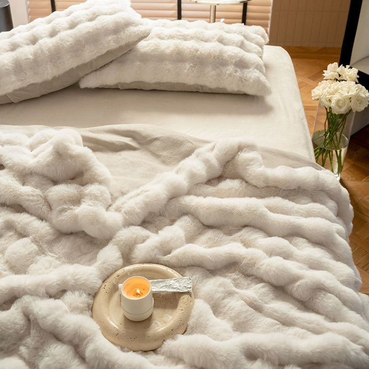 Soft and cozy Rabbit Plush Blanket in a solid color design, made from high-quality polyester fiber. Available in multiple sizes and colors, perfect for winter warmth and Nordic-style home décor.