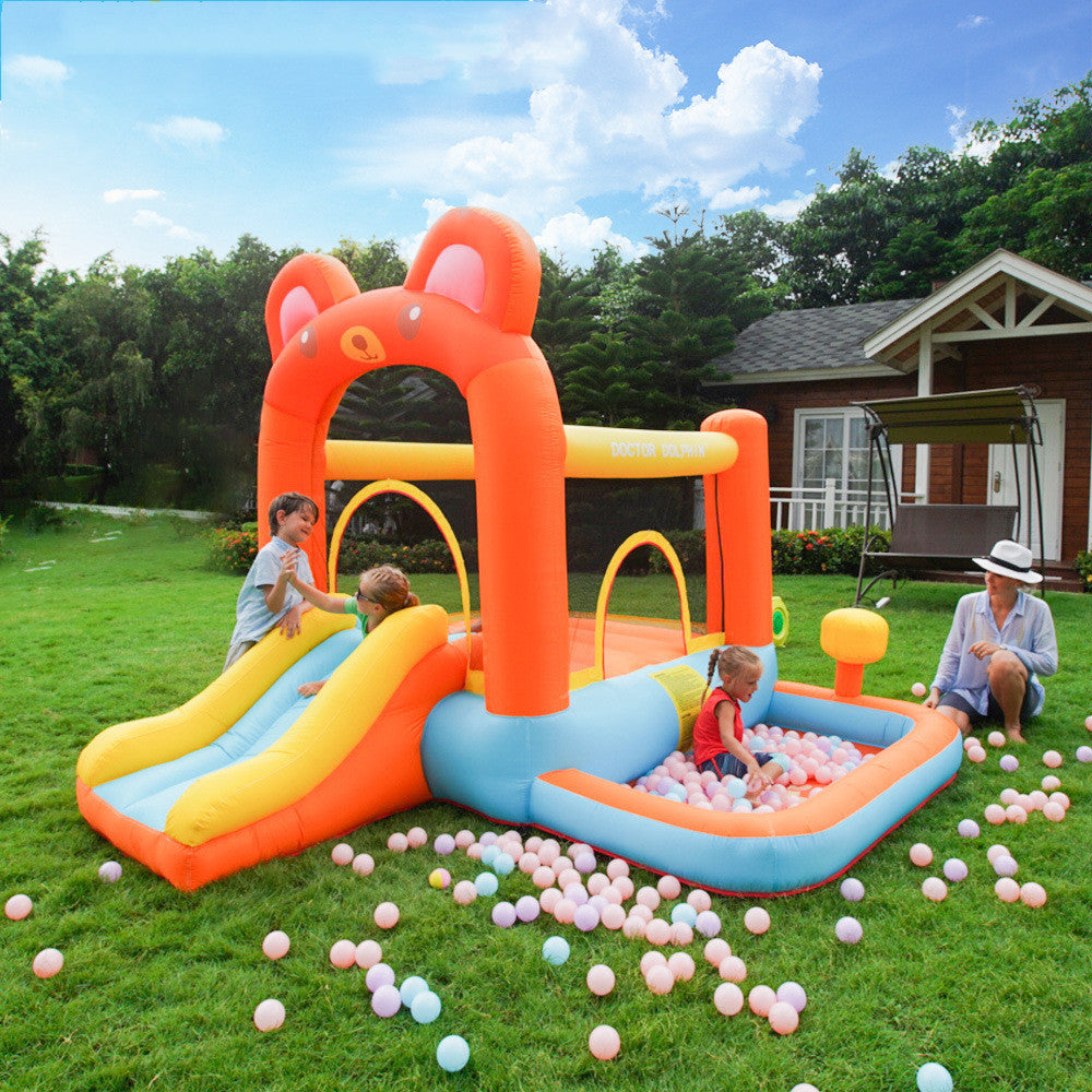 **Bear-Themed Bouncy Castle β Fun & Safe Playtime! π»π** A spacious inflatable bouncy castle (300x300x235cm) made from durable 420D+840D PVC fabric. Comes with a 350W blower, with options for 450W or 750W. Quick to set up, perfect for parties, backyards, and events. Includes 1 inflatable bed and 1 blower for endless fun! π