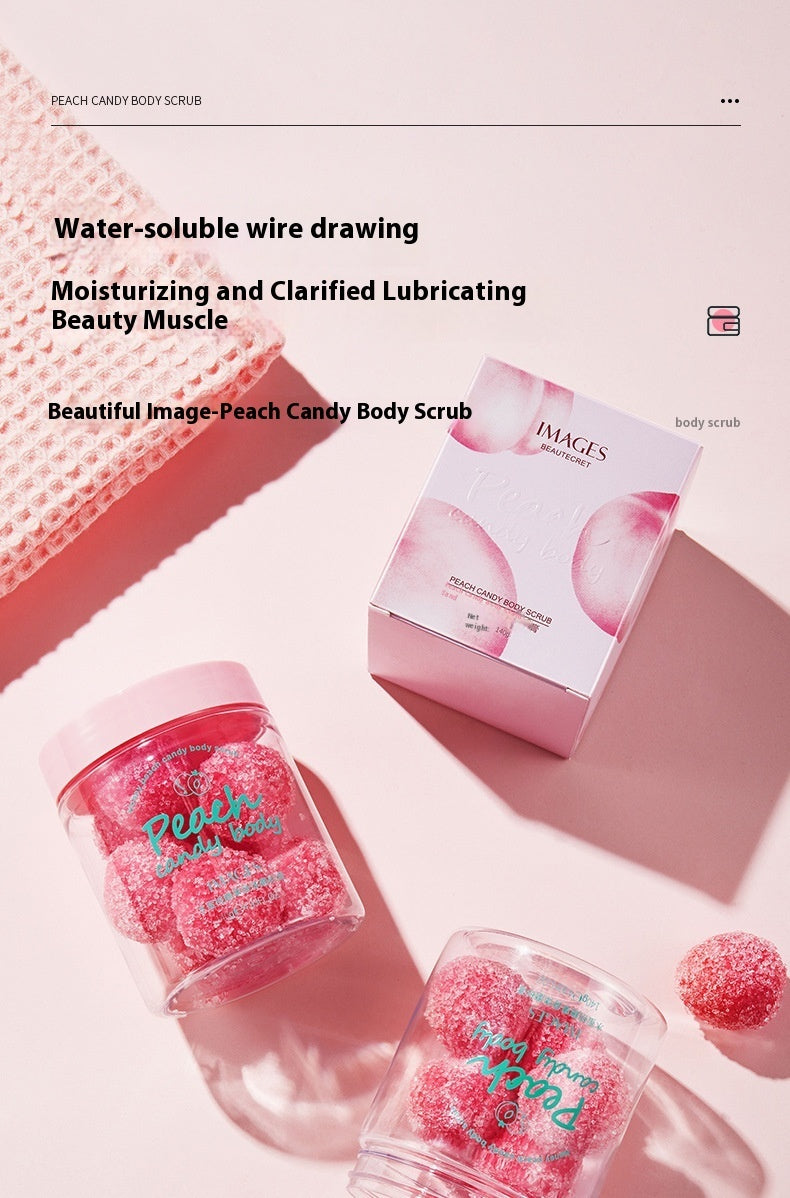 **Peach Candy Body Scrub** – A **silky, exfoliating scrub** that gently removes **dirt, oil, and dead skin** while hydrating and smoothing. With a **candy-frosted texture**, it dissolves effortlessly for a soft, radiant glow. 🍑✨ **140g per bottle.**