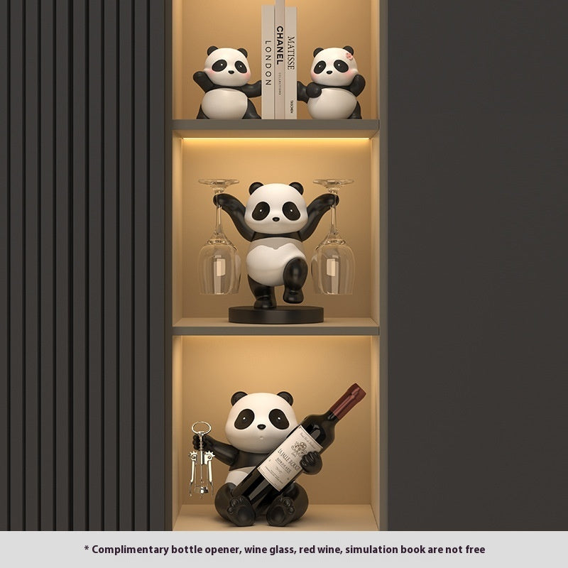 "Panda Wine Decoration β A handmade synthetic resin wine rack featuring whimsical panda designs, including bamboo panda, fortune panda, and treasure hunting panda. A fun and functional addition to your home decor, perfect for wine lovers and unique gift-giving occasions."