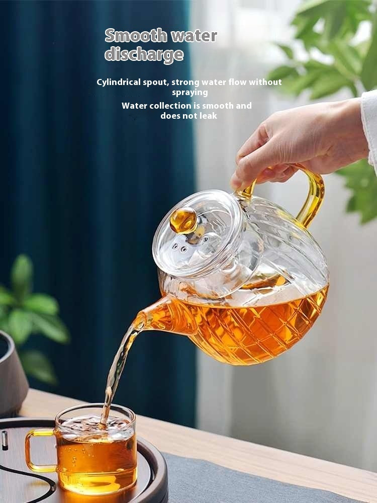 Teapot tea set for household use, featuring a 1000ML hand-painted heat-resistant glass teapot with an option to include 6 matching cups in a simple style design.