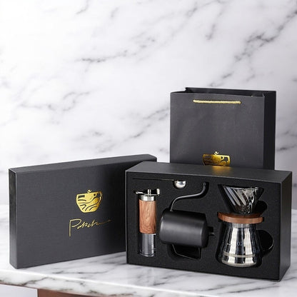 "Pour-Over Coffee Suit Gift Box – A premium coffee brewing set with elegant design and bronzing surface technology. Available in multiple configurations, including 6, 7, 8, and 9-piece sets with luxury packaging. Perfect for coffee lovers, professionals, and gift-giving on any occasion."
