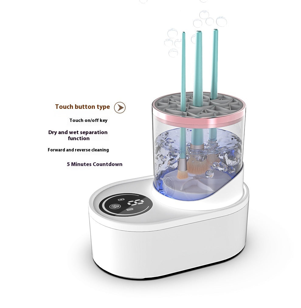 **Electric Makeup Brush Cleaner – Deep Clean, Dry & Disinfect! 💄✨** A powerful brush cleaning machine (192x122x173mm) with **850 r/min** high-speed rotation to remove **98% of makeup residue**. Features a **drying & disinfecting chamber**, a **one-button switch**, and **smart timing options (5-min cleaning, 2/5-hour drying)**. No batteries or assembly needed—just plug in and go! Compact and travel-friendly for effortless brush maintenance anywhere. 🌸