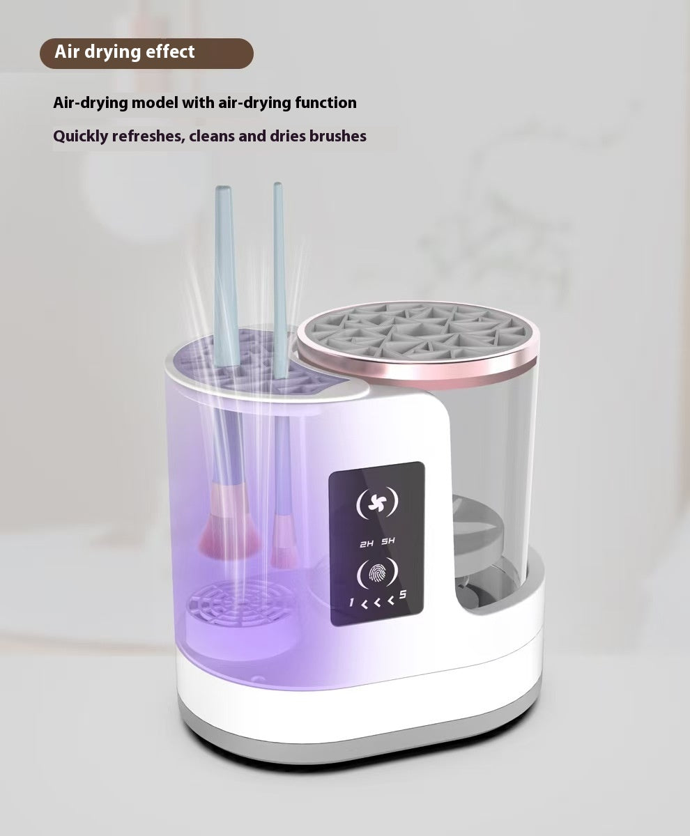 **Electric Makeup Brush Cleaner – Deep Clean, Dry & Disinfect! 💄✨** A powerful brush cleaning machine (192x122x173mm) with **850 r/min** high-speed rotation to remove **98% of makeup residue**. Features a **drying & disinfecting chamber**, a **one-button switch**, and **smart timing options (5-min cleaning, 2/5-hour drying)**. No batteries or assembly needed—just plug in and go! Compact and travel-friendly for effortless brush maintenance anywhere. 🌸