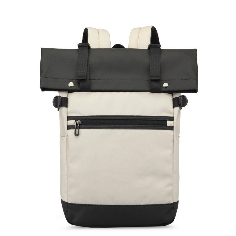  Men's double shoulder computer bag made of durable Oxford cloth, featuring breathable, waterproof, and expandable design. Available in black, camouflage, and off-white, with a soft handle and double shoulder straps for comfort and style. Fits a 17-inch laptop.