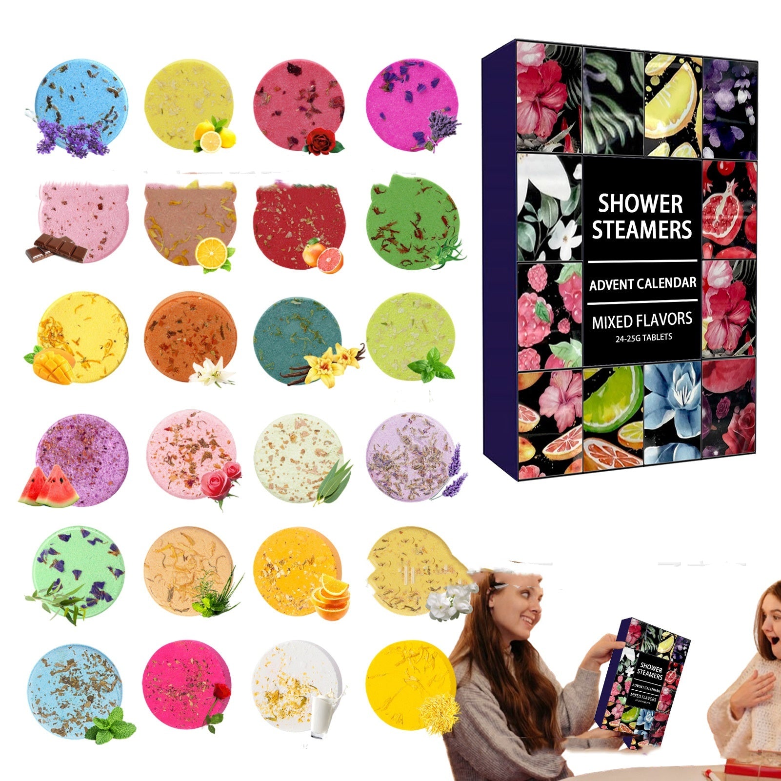 Aromatic Bath Tablets Gift Box containing 24 soothing bath tablets, perfect for relaxation and aromatherapy. Ideal for youth (15-35 years old), beautifully packaged in a compact box.