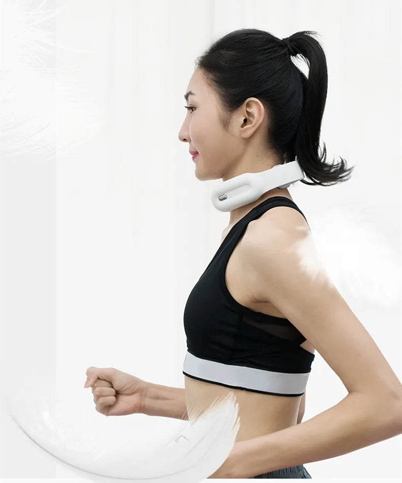 "Multifunctional Remote Control Neck Massager – A USB-powered neck massager with low-cycle pulse technology for deep pain relief. Includes remote control for easy mode adjustments, available in pink, black, and blue. Perfect for neck and shoulder tension relief."