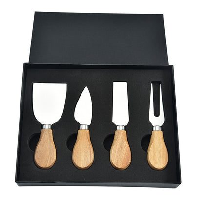 
6-piece stainless steel cheese cutter set with ergonomic handles, designed for slicing different types of cheese. Custom logo printing available, perfect for gifting or personal use.