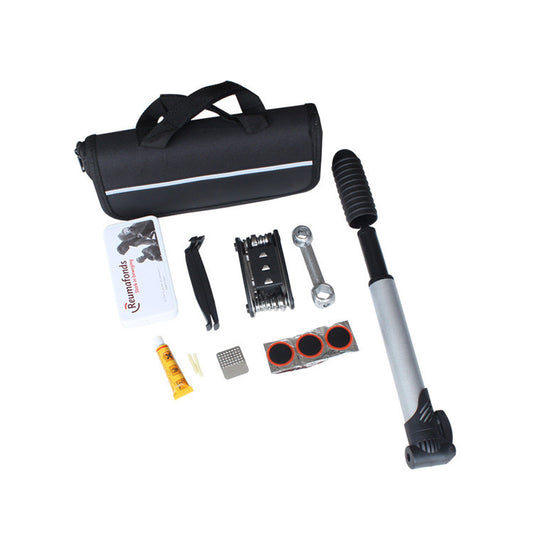 Bicycle Repair Tool Set 21040 featuring a multi-purpose kit with various practical tools and an air cylinder, designed for quick and efficient bike repairs on the go.