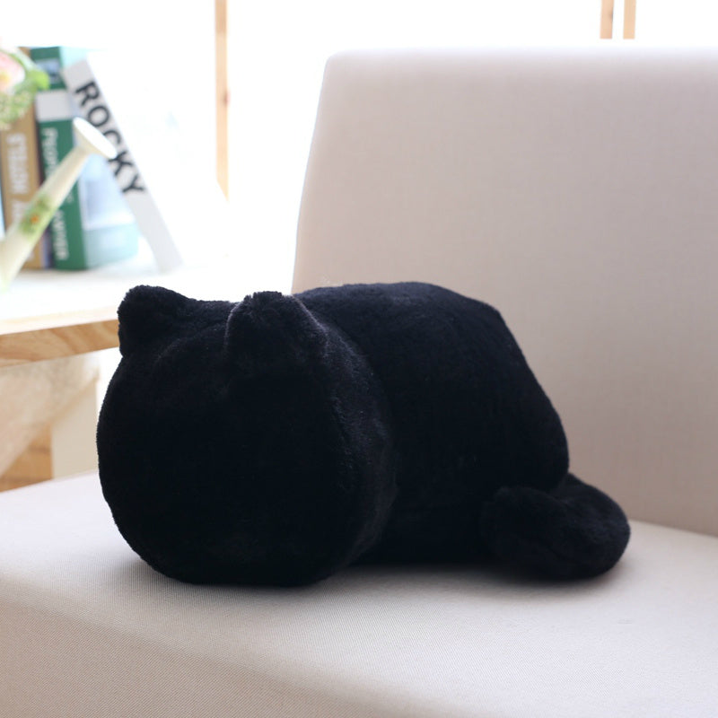 "Cat Plush Doll – A soft and cuddly stuffed animal featuring a pure color back cat design, made with high-quality plush and soft cotton, measuring 33cm. Perfect for room decoration or as a gift for loved ones."