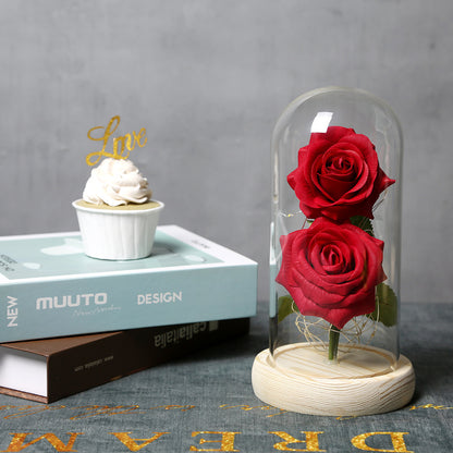 Handmade silk flower roses with LED lighting, available in various colors including red, blue, pink, and white. A beautiful decorative ornament powered by 3 AAA batteries, perfect for adding a romantic touch to any space.
