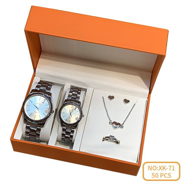 A stylish Women's Watch Business Gift Set featuring a quartz movement, round dial with a spiral crown, and a stainless steel band. The watch comes in multiple colors including white, black, rose gold, and gold, perfect for both professional and casual occasions. The set is elegantly packed and ideal for gifting.