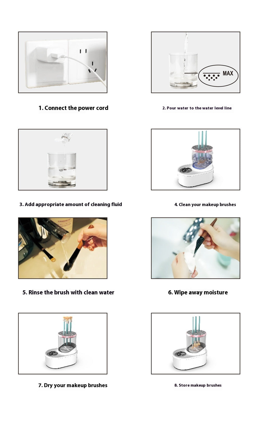 **Electric Makeup Brush Cleaner – Deep Clean, Dry & Disinfect! 💄✨** A powerful brush cleaning machine (192x122x173mm) with **850 r/min** high-speed rotation to remove **98% of makeup residue**. Features a **drying & disinfecting chamber**, a **one-button switch**, and **smart timing options (5-min cleaning, 2/5-hour drying)**. No batteries or assembly needed—just plug in and go! Compact and travel-friendly for effortless brush maintenance anywhere. 🌸