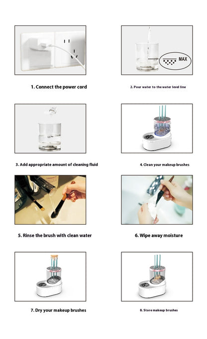 **Electric Makeup Brush Cleaner – Deep Clean, Dry & Disinfect! 💄✨** A powerful brush cleaning machine (192x122x173mm) with **850 r/min** high-speed rotation to remove **98% of makeup residue**. Features a **drying & disinfecting chamber**, a **one-button switch**, and **smart timing options (5-min cleaning, 2/5-hour drying)**. No batteries or assembly needed—just plug in and go! Compact and travel-friendly for effortless brush maintenance anywhere. 🌸