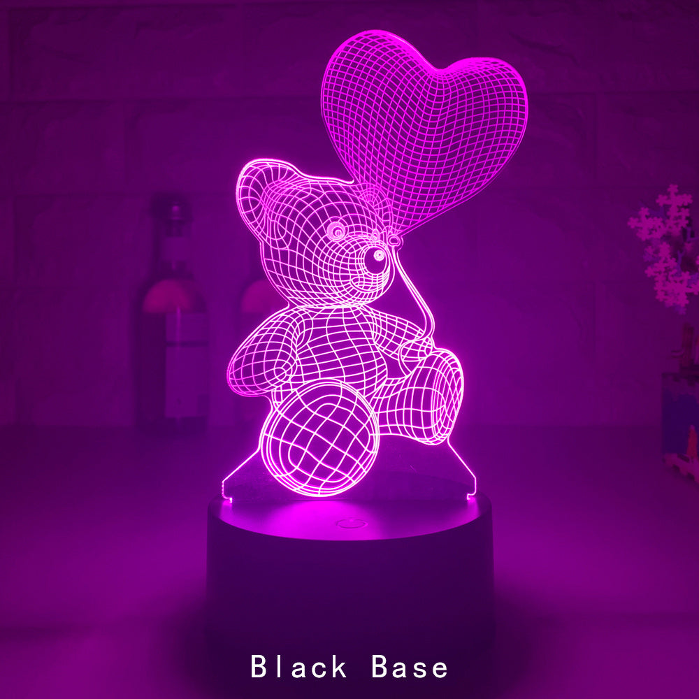 
3D Teddy Bear LED Night Light with 16 color options, touch and remote control, made from acrylic material. Powered by USB or batteries, perfect for kids' room decor.