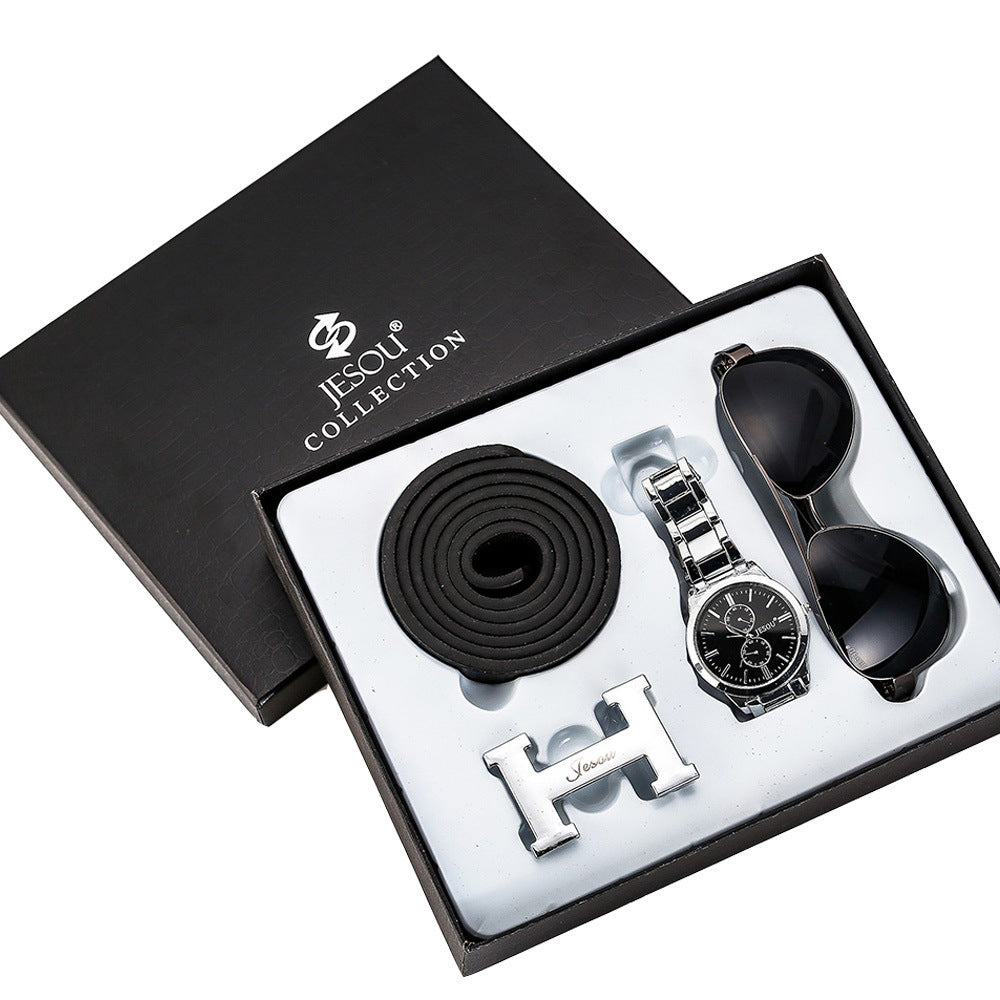 **Men's Watch Gift Set – Stylish & Functional ⌚** A sleek **42mm dial** with a **chronograph** function and **quartz movement** for accurate timekeeping. Featuring a classic **pointer display**, **spiral crown**, and **9mm thickness** for a comfortable fit. Fashion-forward design, perfect for any occasion. Not waterproof but built for everyday wear. Great for gifting! 🎁