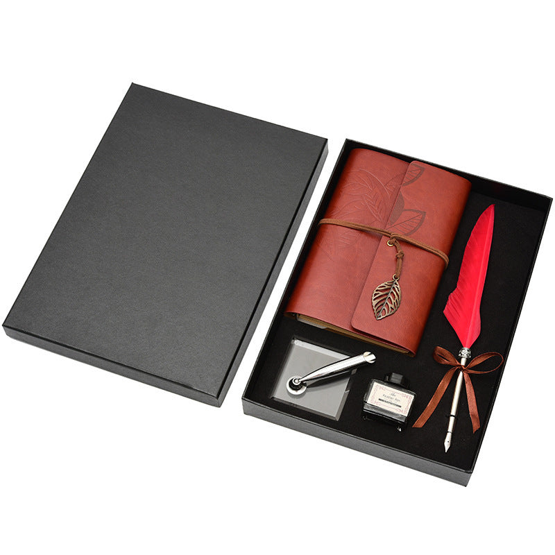 **Feather Dip Pen Gift Set – Vintage Elegance ✒️** A stunning **copper pen** with a **natural feather dip pen**, complete with **ink bottle**, **acrylic base pen insert**, and **antique book**. Box size: **25.7 x 20.7 x 5.5cm**. Perfect for writers and those who appreciate a touch of **retro charm**. ✨