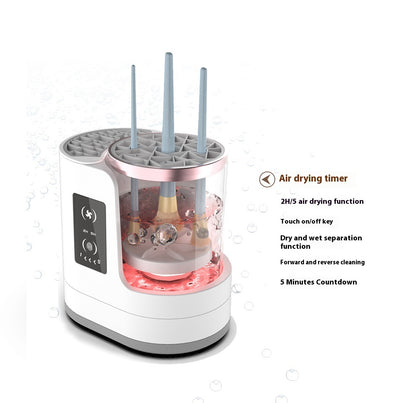 **Electric Makeup Brush Cleaner – Deep Clean, Dry & Disinfect! 💄✨** A powerful brush cleaning machine (192x122x173mm) with **850 r/min** high-speed rotation to remove **98% of makeup residue**. Features a **drying & disinfecting chamber**, a **one-button switch**, and **smart timing options (5-min cleaning, 2/5-hour drying)**. No batteries or assembly needed—just plug in and go! Compact and travel-friendly for effortless brush maintenance anywhere. 🌸