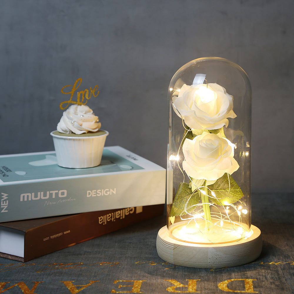 Handmade silk flower roses with LED lighting, available in various colors including red, blue, pink, and white. A beautiful decorative ornament powered by 3 AAA batteries, perfect for adding a romantic touch to any space.