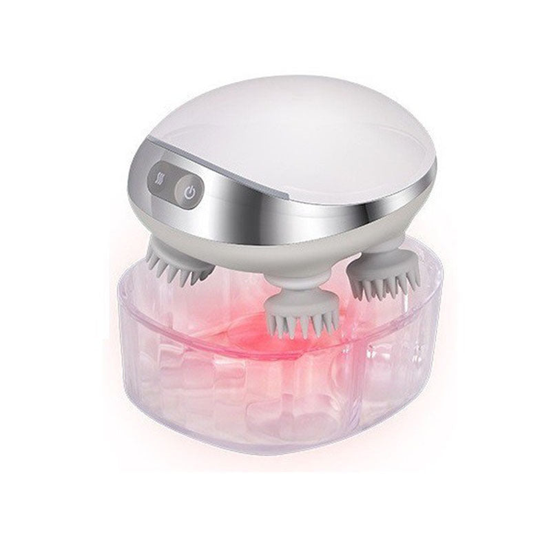 Octopus scalp massage instrument with 4 adjustable gears, USB-powered, available in three models: K113 (no base, no hot compress), K111 (with base and red hot compress), K112 (with base, microcurrent, and red hot compress). Comes with multilingual manuals in Chinese, English, and Japanese.