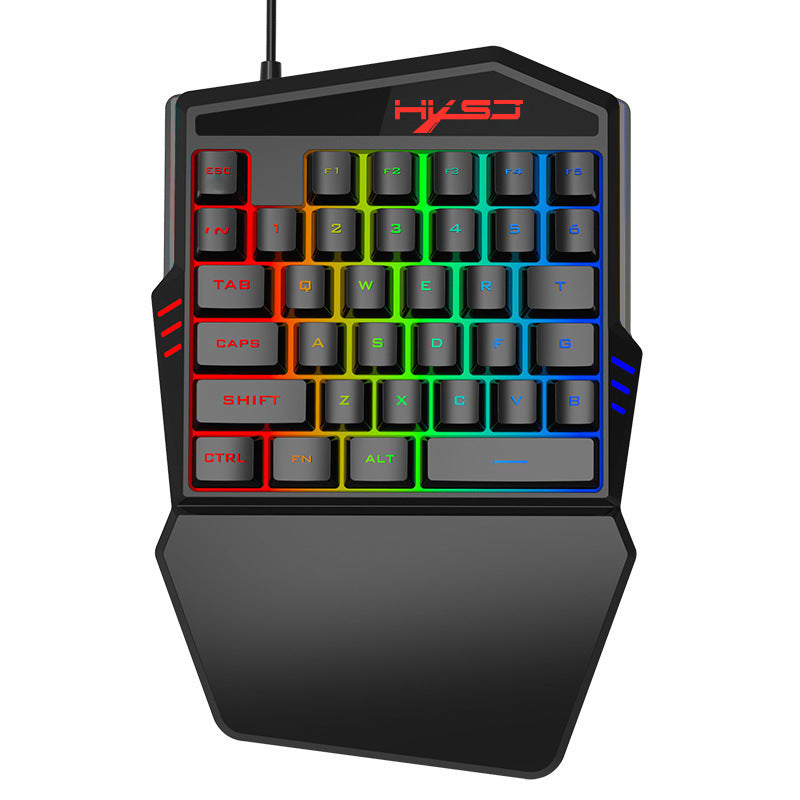 One-handed gaming keyboard set with 35 keys, USB interface, and various color options for gaming enthusiasts, packed with a cowhide box and English manual