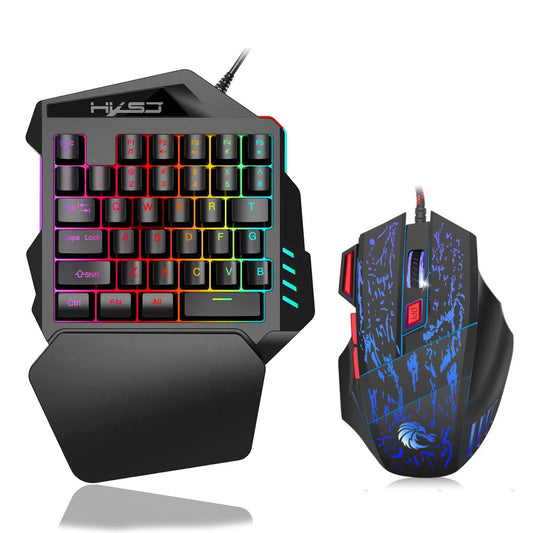 One-handed gaming keyboard set with 35 keys, USB interface, and various color options for gaming enthusiasts, packed with a cowhide box and English manual