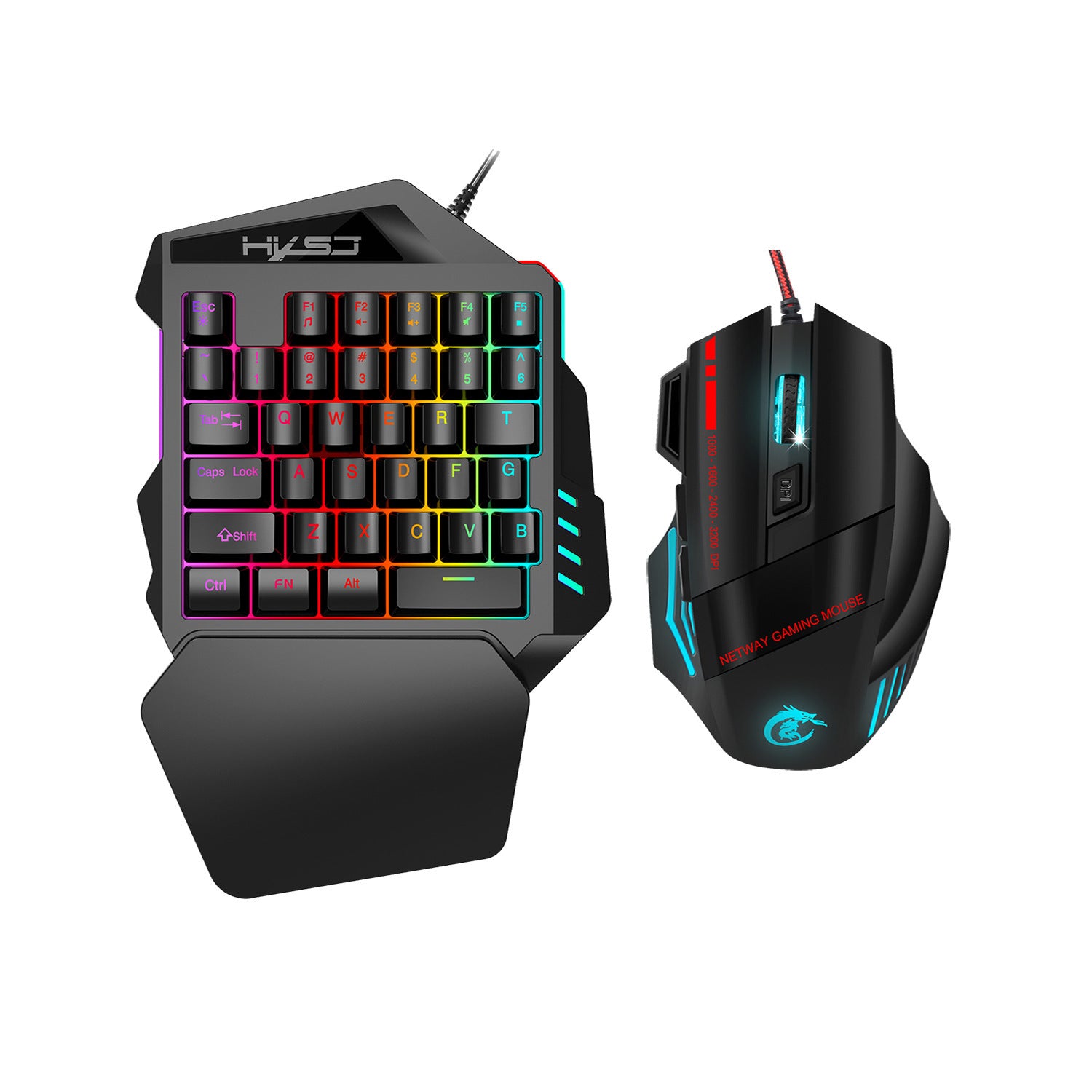 One-handed gaming keyboard set with 35 keys, USB interface, and various color options for gaming enthusiasts, packed with a cowhide box and English manual