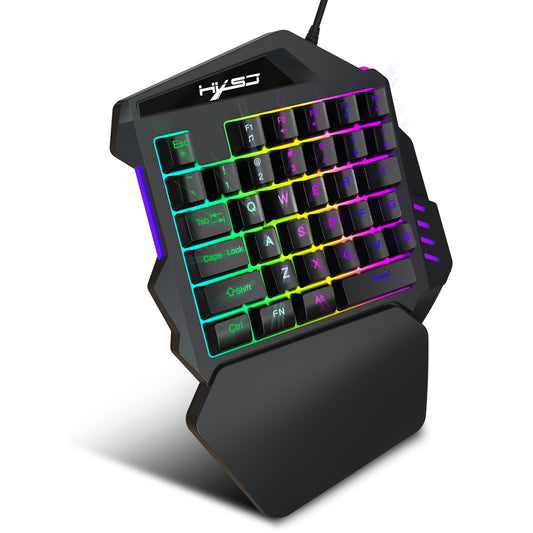 One-handed gaming keyboard set with 35 keys, USB interface, and various color options for gaming enthusiasts, packed with a cowhide box and English manual