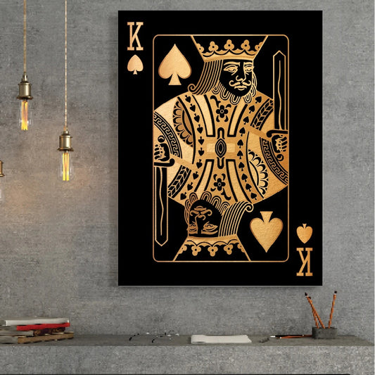 Add a touch of playful elegance to your living space with the Royal Poker Quotes wall art, featuring bold, yellow Queen and King poker quotes. These Nordic-inspired canvas prints bring a contemporary twist to your home décor, making a striking statement in any room.