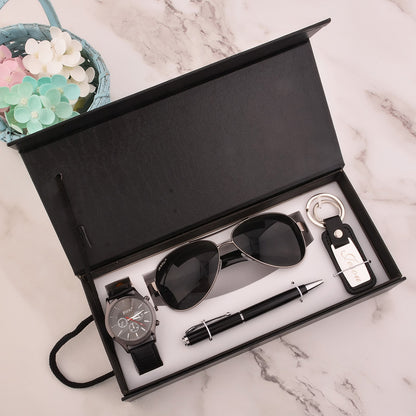 Stylish Creative Men's Watch Gift Set with a quartz movement, life waterproof, textile strap, and available in black or brown. Perfect for adults who appreciate functionality and style.